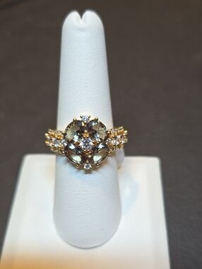Gold-Tone Green Sapphire Cluster Ring